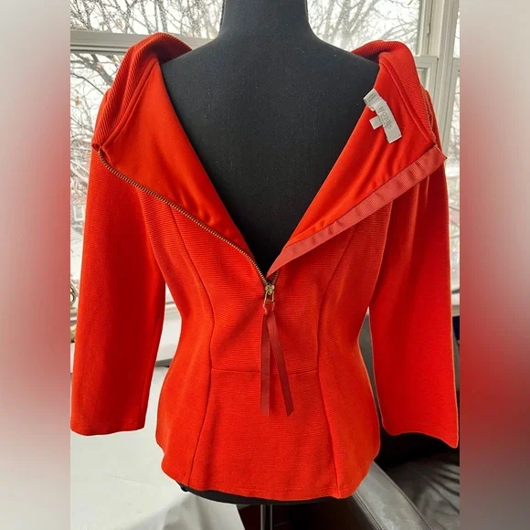 HOBBS LONDON Siren Orange Cordelia Top w/ Reverse Point Zip Collar, size M - Picture 6 of 12